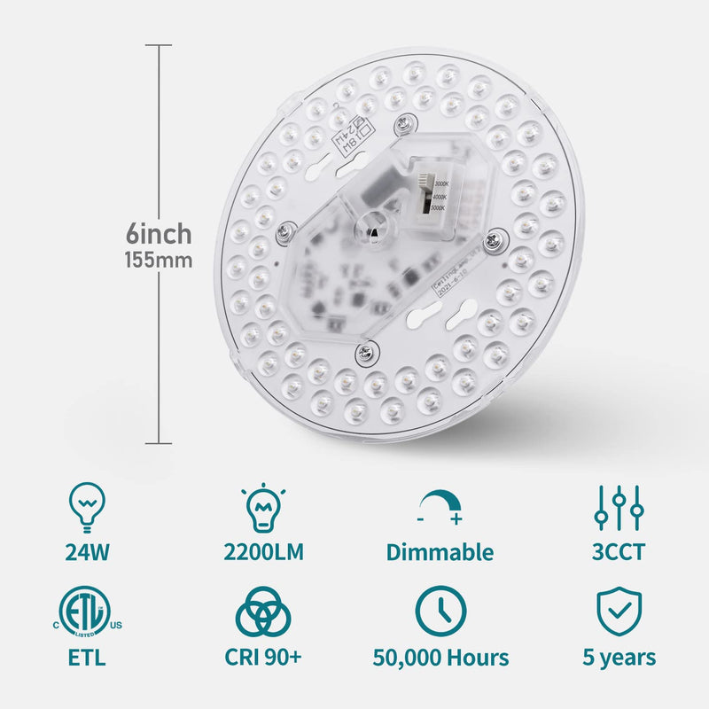 2 Pack LED Light Engine Retrofit Kit, 6inch 24W 2200Lm, 3CCT 3000K/4000K/5000K Dimmable, Ceiling Fan Kits, for Light, Pendant, Lantern 24W-2Pack