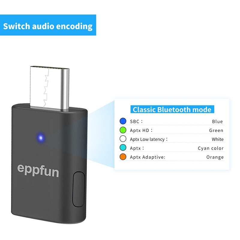 eppfun USB C Bluetooth Adapter for ps5/PS4, Dual Connection Wireless Audio Adapter Low Latency Dongle with 3.5 mm Analog Mic for PC, Mac, Phone