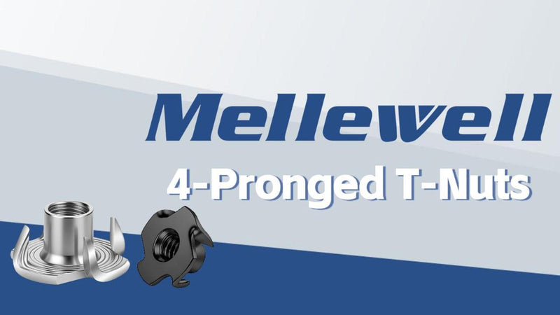 Mellewell M6 T-Nuts, Black Zinc Plated Steel 4-Pronged Tee Nut for Wood, Rock Climbing Holds, Furniture, 4-Jaw Threaded Insert for Bolts and Screws, 100 Pack Black Carbon Steel