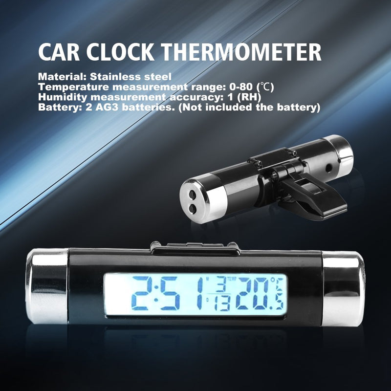 Car Clock Thermometer,Clip on Truck Car LCD Thermometer Automotive Digital Backlight Clock Monitor Blue Backlight for Using in The car(Blue Background) Blue background