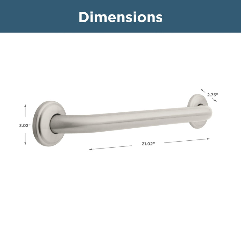 Safety First 5918SN Beveled Edge Concealed Mount Safety Bath and Shower Grab Bar, 1-1/4-Inch x 18-Inch, Satin Nickel 1.25 x 18 Inch