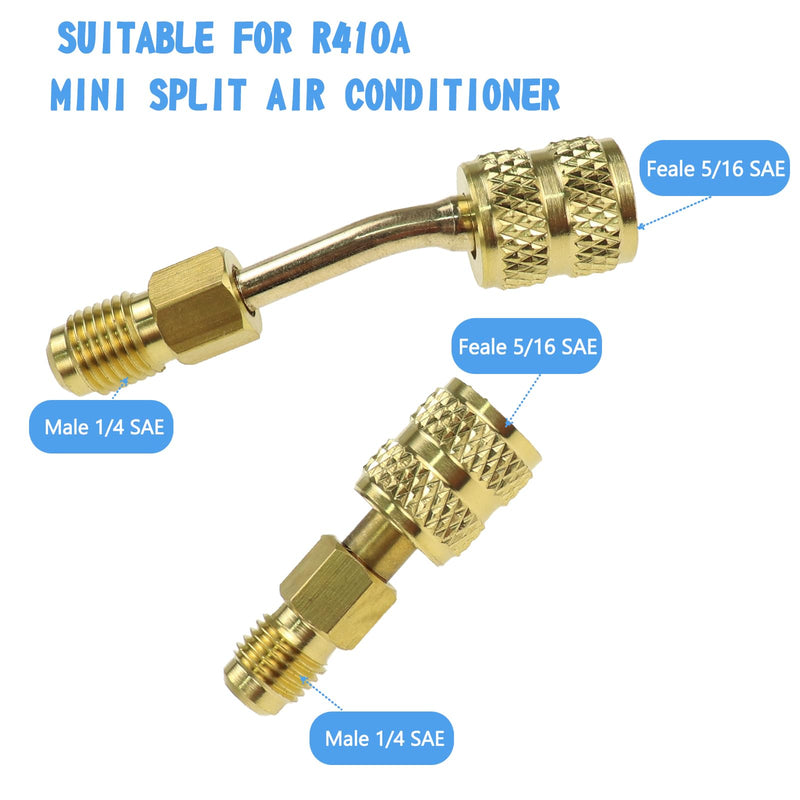R410a Adapter Kit for Mini Split System, 5/16" Female to 1/4" Male Charging Vacuum Port Adapter, 5V1 Valve Cores Brass Hose Fitting Connectors for Air Conditioning Refrigeration HVAC Service