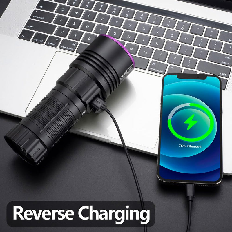 ALONEFIRE SV117 70W Professional UV Flashlight 365nm Digital Display USB-C Rechargeable with Protective Glasses