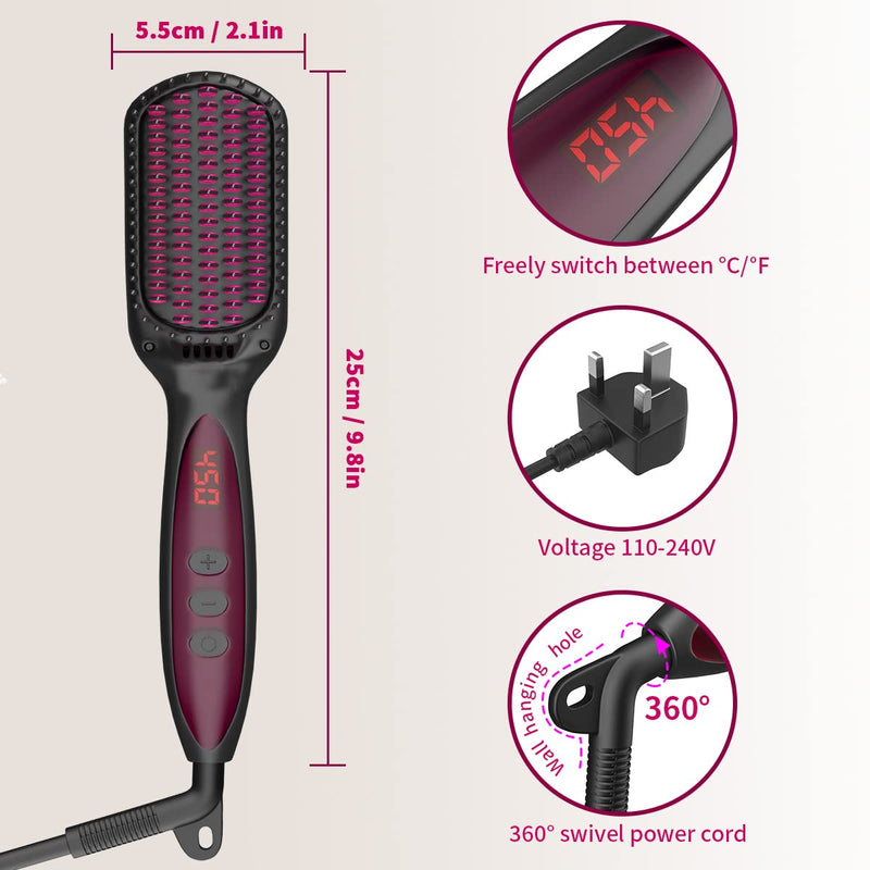 Hair Straighteners Brush for Women, 30s Quick Heating Hair Straightening Brushes Gifts to Her Heated Hair Straighener Comb for Self Styling 250°F-450°F Anti Scald