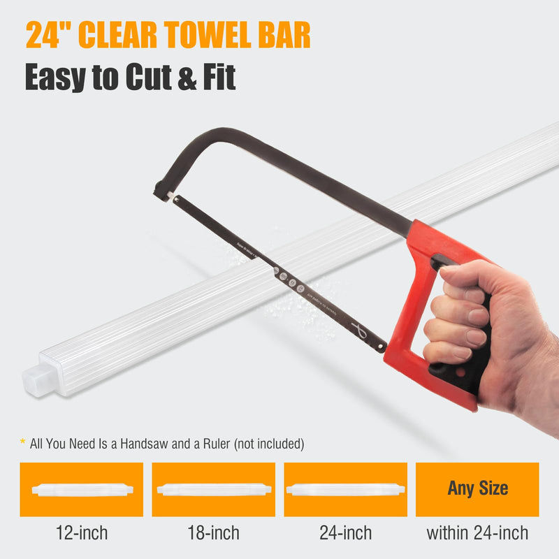 24 Inch Clear Replacement Towel Bar for Ceramic Holder - Cut to Fit Any Size, Spring Loaded Adjustable Plastic Towel Rod for Porcelain Holders, No Demolition Installation