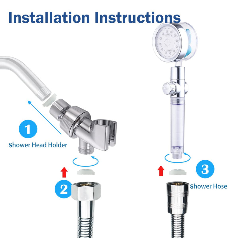 ANTOWER LED Shower Head with Handheld High Pressure Shower Heads Set with 79 Inch Shower Hose,Shower Holder,4 PP Cotton Filters,Turbo Fan Shower Water Temperature-Controlled One Key Pause Switch Blue LED