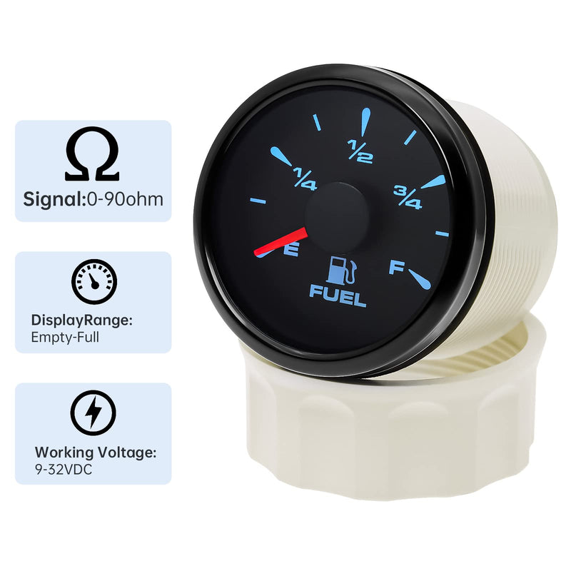 ARTILAURA 0-90 ohm Fuel Gauge 2 inch Boat Fuel Level Gauge 8 Color Marine Gas Tank Meter for Universal AUTO Car Truck Diesel RV Vehicle (Black) Black