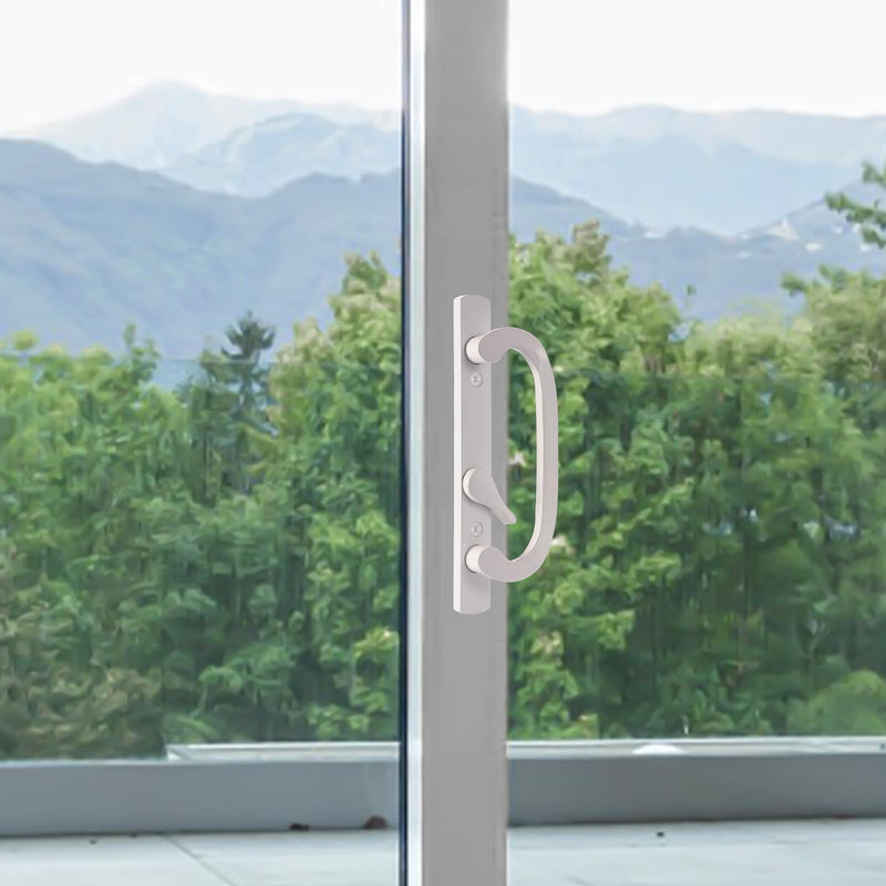 Sliding Patio Door Handleset, 45° Keyway, 3-15/16" H.C., Fits 1-3/8" to 2-1/4" Thick Doors, No-Handed, White Diecast, Offset Position Non-Keyed｜Off Center Thumb Latch Non Keyed-Only Handle