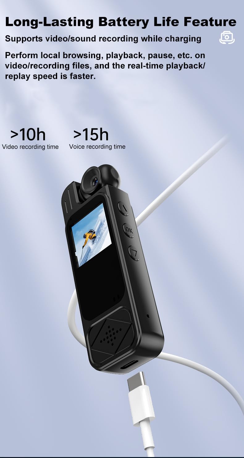 Mini Body Camera HD 2K 10 Hrs Portable Video Recorder with 180° Rotatable Lens Wearable Camcorder with Night Vision & Motion Detection &Photo Police Body Cam with Audio Sound for Sport/Delivery/Travel