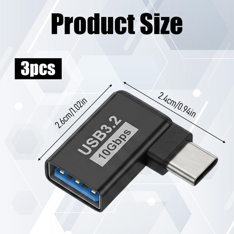 3 Pack USB C 90 Degree Adapter, USB 3.0 Adapter Right Angle Type C Male