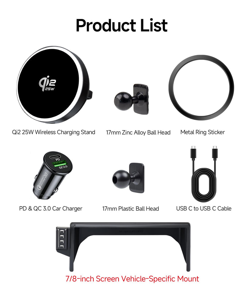 Qi2.2 25W Wireless Charger Car Phone Mount for Toyota RAV4/Hybrid 2019-2025 | 7/8" Screen,Magsafe Accessories Fast Charging Magnetic Cell Phone Holder Clip Compatible with iPhone Android,Navigation Stand