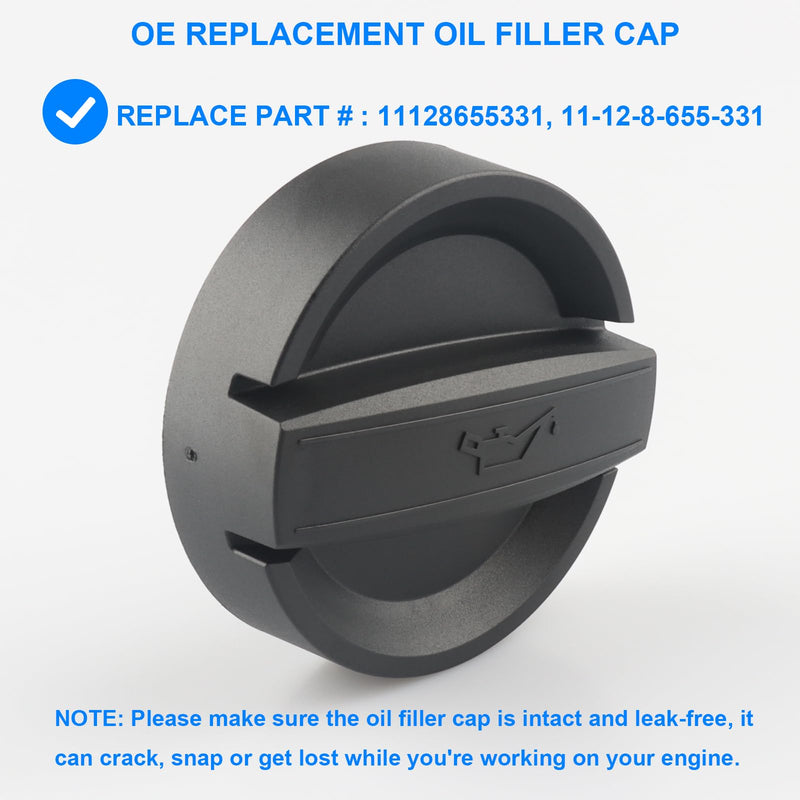 Oil Filler Cap, Replace 11128655331, 11-12-8-655-331 Compatible with BMW - 128i 135i 320i 328i 328xi 335i 528i 535i 740Li 740i M3 M5 M6 X1 X3 X5 X6 Z4 - E46 E60 E84 E92 F10 N52 N54 N55, More
