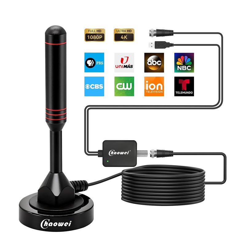 Chaowei Digital TV Antenna, Indoor Outdoor HD Antenna Easy Mount with Magnetic Base, Signal Amplifier for Local Channels, 4K 1080P Reception with 16.5FT Coax Cable