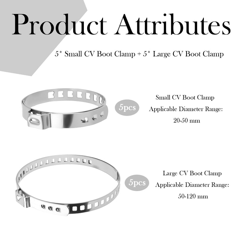 10PCS CV Boot Clamps Kit,Adjustable Tie Rod Boot Clamp for Secure Fixing Hose/Shaft Axle Boots,Universal Stainless Steel CV Axle Boots Clamp Car Accessories for Most Vehicles