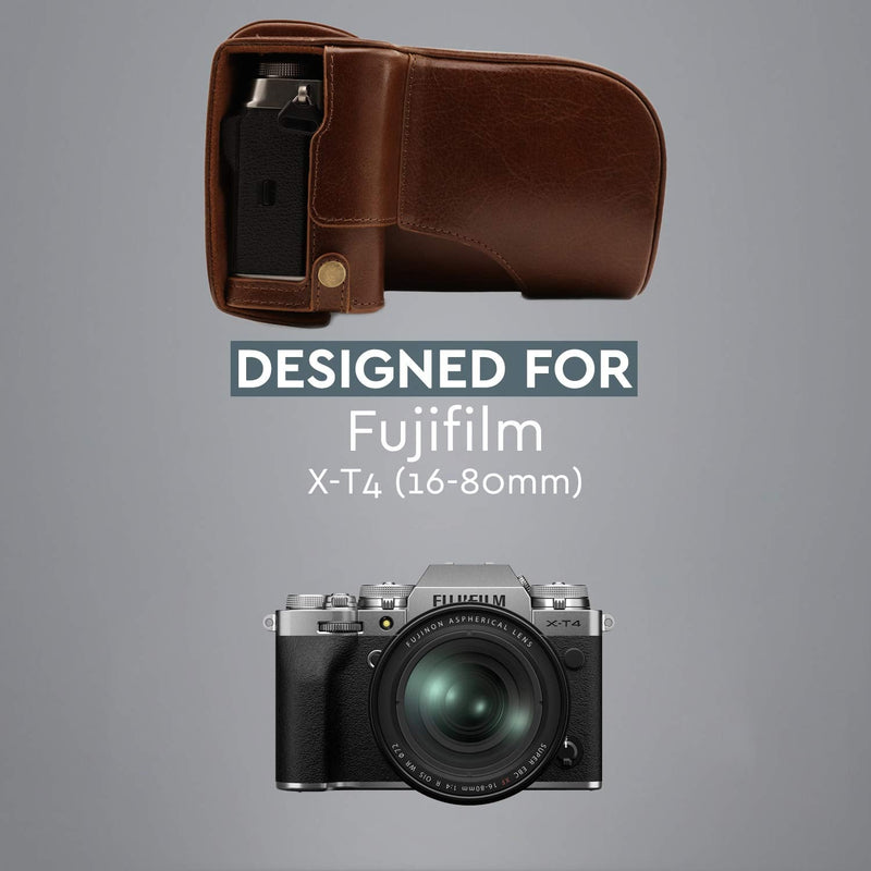 MegaGear MG1922 Ever Ready Genuine Leather Camera Case Compatible With Fujifilm X-T4 (Xf16-80MM) - Brown One Size