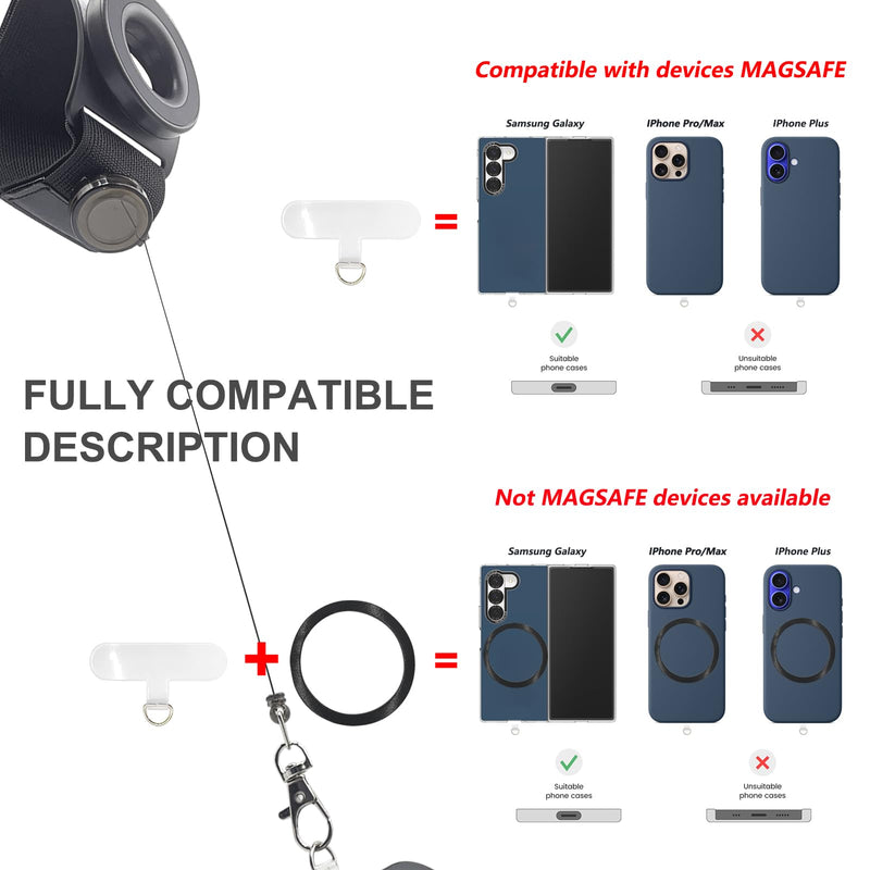 Running Phone Holder-N52 Magnetic Armband&Wrist Mount, Retractable Tether | Telescopic Anti-Drop Lanyard/360° Rotatable/ Anti-Drop/Universal/for iPhone/for Samsung/for Android Phones Black