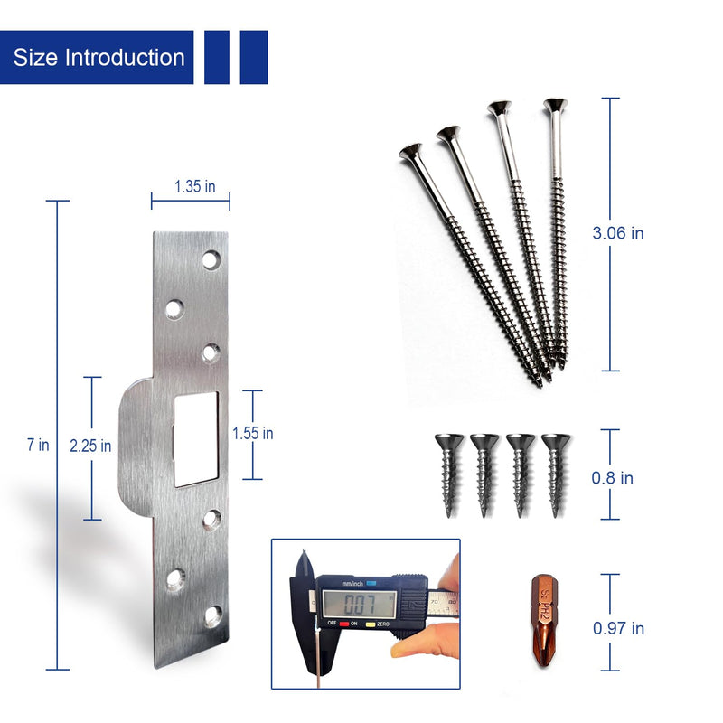 U 9476 Security Latch Strike, Extra Long Door Strike Plate 7", Reinforced Enlarged Striker Plate with Large Hole, Fix Door Won't Latch in, Extended to Cover Worn Slot (Satin Nickel, 2 Pack) Satin Nickel