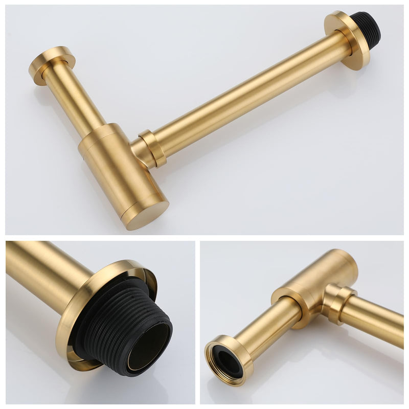 Bottle Trap, Brass Decorative 1 1/4 Bathroom Sink P Trap, Large Body Round Lavatory Waste Drain Kit,Champagne Bronze SW-83888CB. T02-champagne Bronze