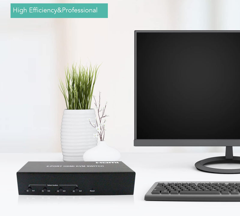 LINOVISION 4 Port HDMI KVM Switch, 4K@30Hz Input with 4 USB2.0 Hub. Full Metal Housing. Hotkey Switch. Using One Set of HDMI Monitor, Keyboard and Mouse to Control 4 PC/DVR/NVR/PS3/PS4.4 in 1 Out