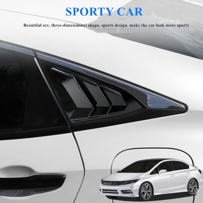 Rear Side Window Louvers Compatible for Honda Civic Sedan Accessories 2021 2020 2019 2018 2017 2016 Sport Style Air Vent Scoop Cover (Gloosy Black) Glossy Black
