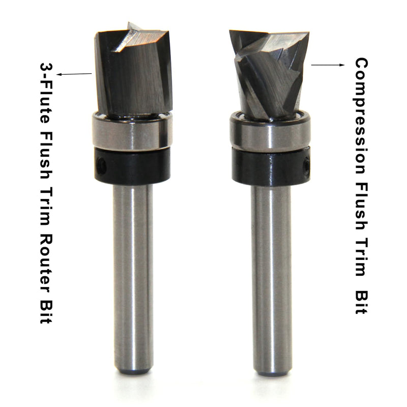 Carbide Compression Flush Trim Router Bit 1/4 Shank 1/2" Dia. 1/2" Cut H | Top Bearing for Flush Trimming, Stay-Sharp Hardened Edges, Polished Surface Reduces Friction, 2+2 Spiral Prevents Tear-Out 1/2" Dia,1/2" Height,1/4 Shank
