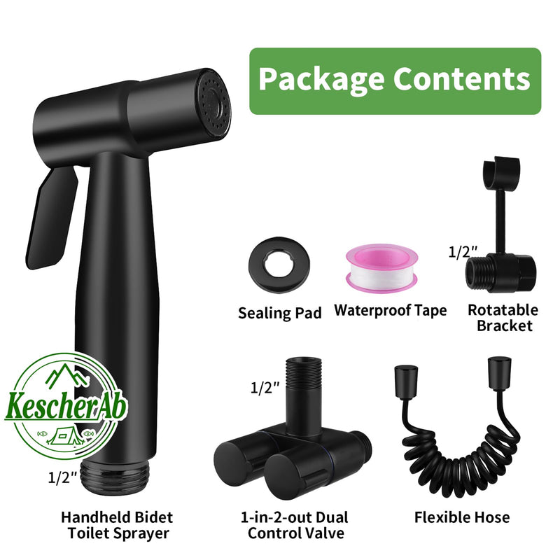 Handheld Toilet Bidet Sprayer for Toilet, Adjustable Water Pressure Control with Complete Bidet Spray Hoses Kit for Feminine Wash, Cloth Diaper Sprayer for Baby Wash Black