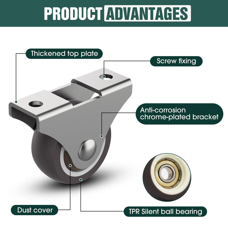2 Inch Fixed Caster Wheels Low Profile for Furniture Drawers Storage Bins (Brown 8PCS) Brown 8PCS 2 inch