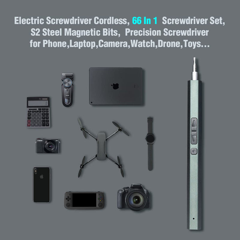 EFAITHFIX Mini Electric Screwdriver, 66 in 1 Precision Screwdriver Set Rechargeable Cordless Precision screwdriver Kit 64 Magnetic Bits Power Portable Repair Tool with LED Light for Phone Laptop Watch
