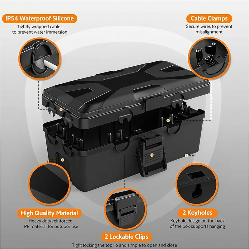 Waterproof Junction Box, Outdoor Electrical Socket Protection Box for Cable & Wire Organization, Black