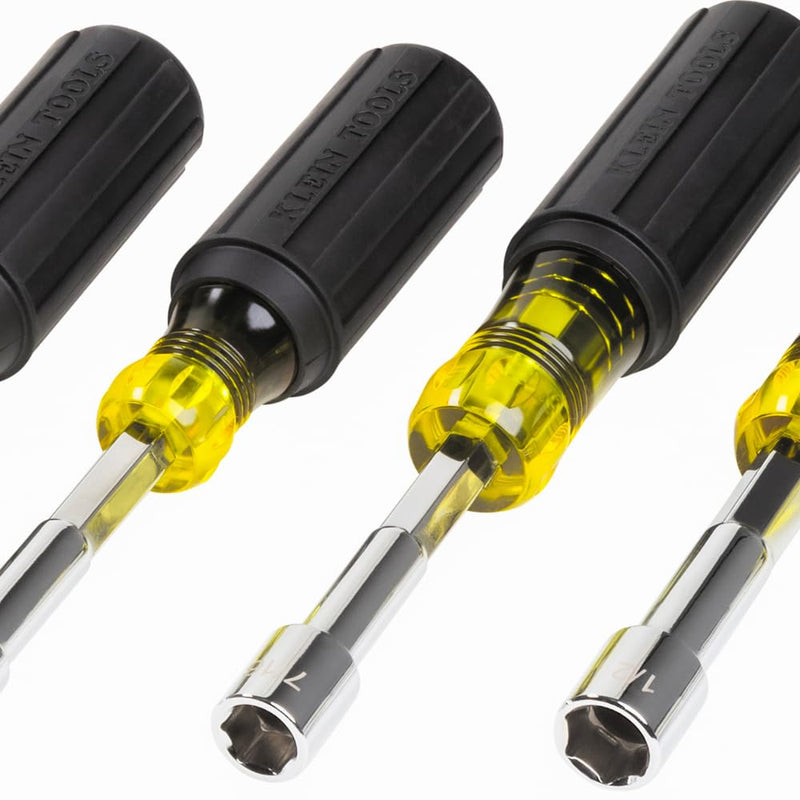 Klein Tools 65456MAG Heavy-Duty Hollow-Shaft Nut Driver Set, Magnetic, Color-Coded Hex Sizes 1/4 to 9/16-Inch, Cushion-Grip Handles, 6-Piece 6-Piece Set