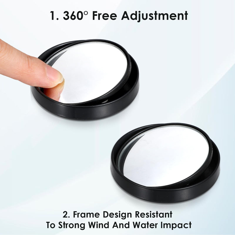 2 Pack Blind Spot Mirrors For Car Wide-Angle Convex Mirror For Side View Mirror Blindspot Round Self Adhesive Angle Adjustable Blind Spot Mirrors Black For Car And Truck Accessories
