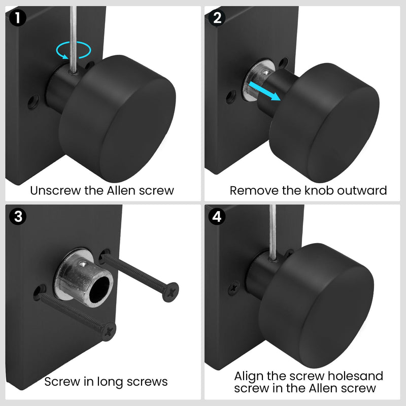 Dummy Door Knobs Black, Heavy Duty Zinc Alloy Closet Door Knobs Interior, No-Turning Single Side (4 Pieces/2 Pack) Dummy 2