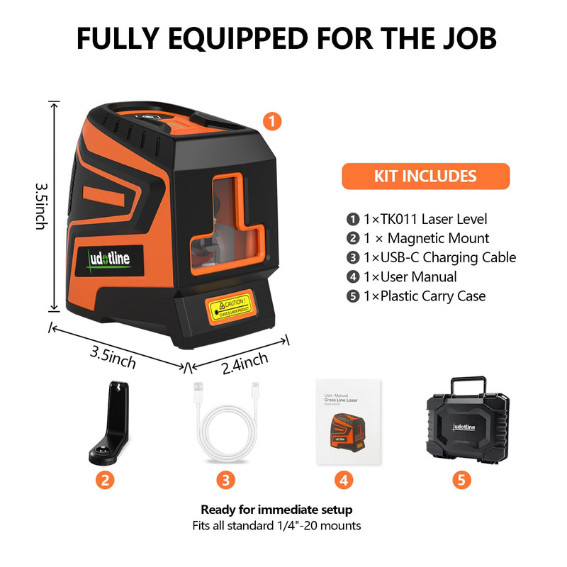 Lasers Level, 2-Line Green Self-Leveling Cross Line Laser, USB-C | Auto self-levels in 2 seconds with ±3mm accuracy at 10m. Manual mode supports angled layouts and custom projects Basic Kit – Magnetic Mount + Hard Case