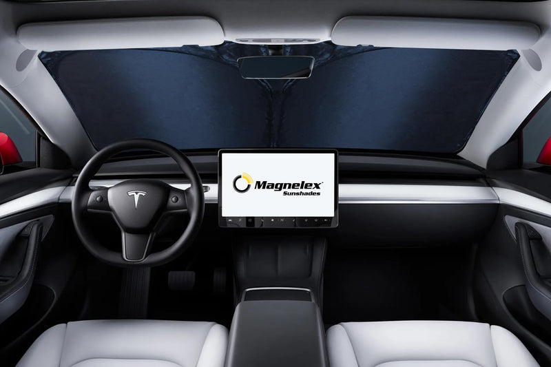 Magnelex Tesla Windshield Sunshade for Model 3 / Model Y | Reflective 240T Material Car Sun Visor with Mirror Cut-Out. Tesla Model 3 Sunshade and Tesla Model Y Sunshade | Foldable Sun Shield for Tesla Model 3/Y