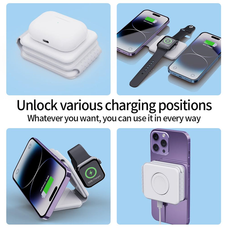 3-in-1 Wireless Charger for iPhone iWatch AirPods, Foldable Magnetic 18W Fast Charging Station for Multiple Apple Devices, Charging Stand for Travel and Desktop Use