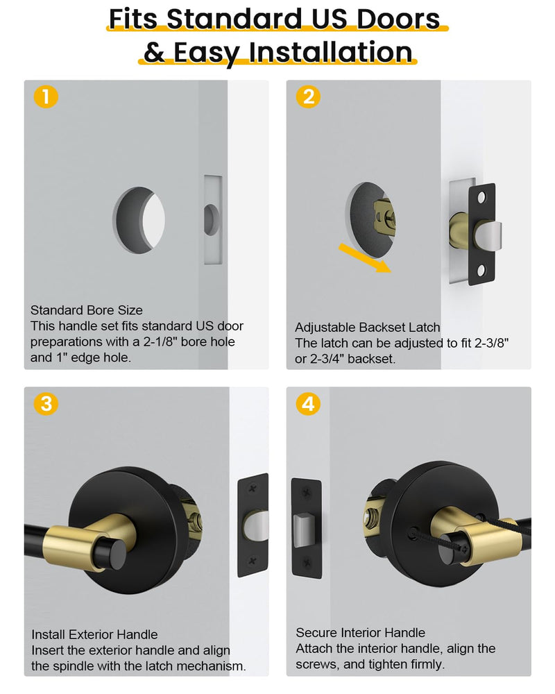 Goldenwarm 1 Pack Black and Gold Passage Door Handle, Matte Black Closet Door Handle, Black and Gold Interior Lever Door Handles for Hallway, Closet