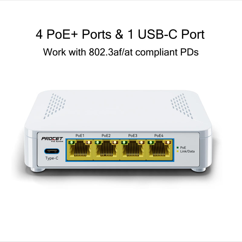 EN-S4P1C 5 Port PoE Switch - 4 PoE+ Ports & 1 USB-C, Unmanaged Network Switch