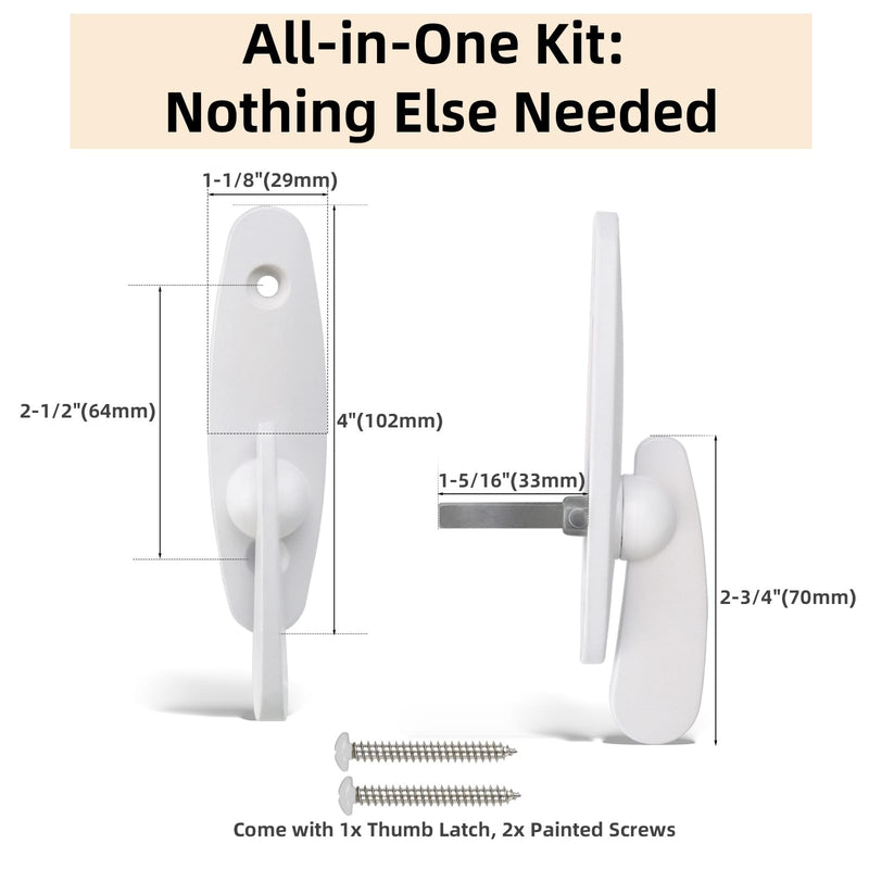 Sliding Door Lock Replacement for Andersen, 10-Years Durable Tribeca Style Thumb Latch, Gliding Door Lock Replacement Parts w/Color-Matched Screws, White