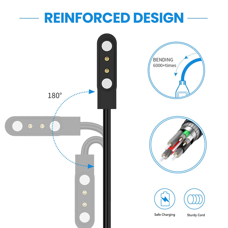 Charger Cable Intended for Cubitt CT4/CT3/CT2 Pro/CT2S Smart Watch Charger 1.6ft USB Portable Magnetic Charging Cord Cable Compatible with Cubitt CT4/CT3/CT2 Pro/CT2S Replacement Charger (Black&White) Black&White