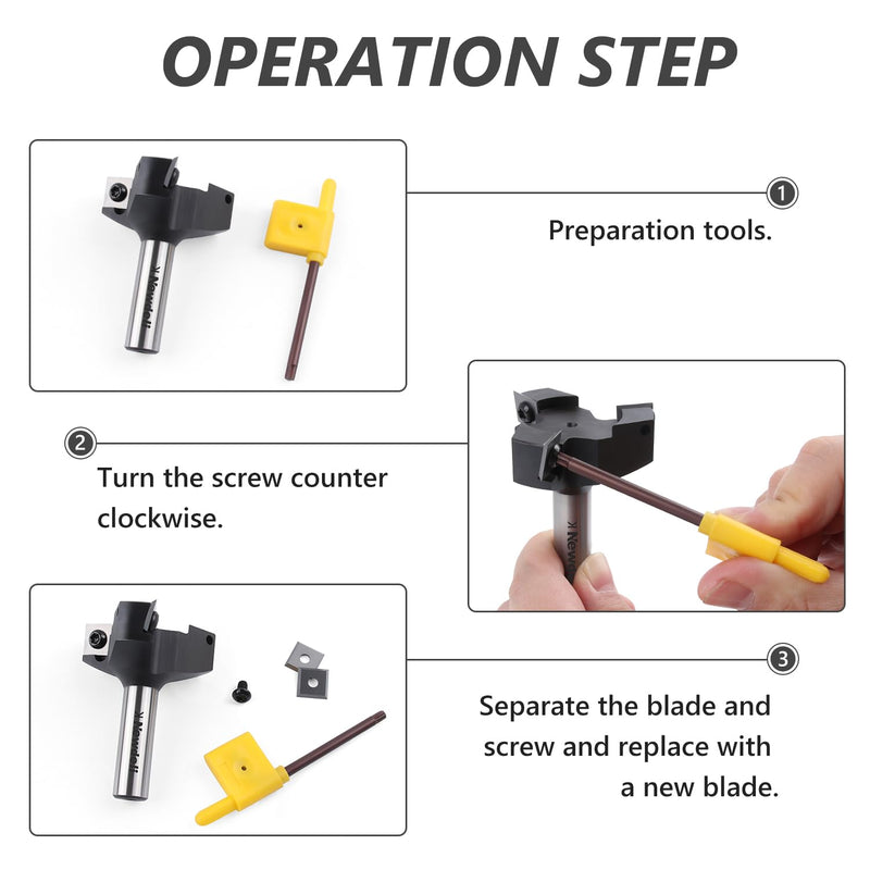 Newdeli CNC Spoilboard Surfacing Router Bit 1/2" Shank 2" Cutting Diameter 3 Wings Insert Carbide Slab Flattening Router Bit Planing Bit Wood Planer Tool 2" Cut Dia- 1/2" Shank- 3 Insert Wings