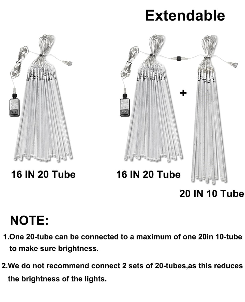 Christmas Lights Outdoor 16 Inch 20 Tubes Meteor Shower Rain Light, Waterproof Falling Icicle String Lighting for Xmas Tree Yard House Decor,Shine White Shine White 16 IN 20 Tube