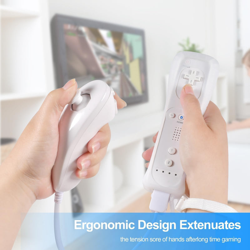 JKSvrenthy Wii Nunchuck Wii Controller, Wii Remote And Nunchuck Controllers With Silicon Case And Strap For Wii And Wii U Combination Lock (D) (WHITE)