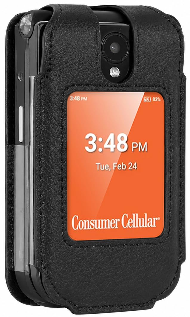 Fitted Series for Consumer Cellular Iris Easy Flip 2 Phone Case - Black | Vegan Leather, Form-Fit Cover, with Screen Protection, Keypad Guard, Rotating Metal Belt Clip, Also Fits SpeakEasy Flip 2026
