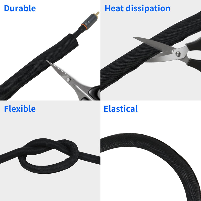 Split Wire Loom, 20ft Automotive Cable Protector Sleeve, Flexible Braided Cable Sleeves High Temperature Cable Management (Black, 3/16") Black 3/16"