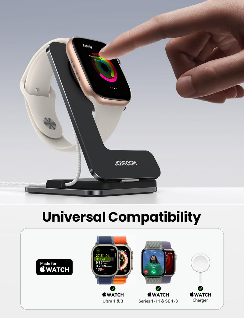 JOYROOM Watch Stand for Apple Watch Magnetic Fast Charging- Desk Charger Stand Holder Dock for Apple iWatch Ultra3/2/1, Series 11/10/9/8/7/6/5/4/3/2/1, SE3/2/1 (49/46/45/44/42/41/40/38mm)(Black) Black