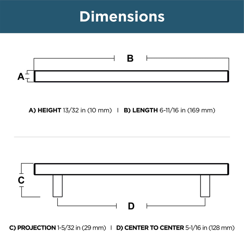 Franklin Brass (10-Pack) – Matte Black Cabinet Handles, 5-1/16 Inch Hole Center, Modern Pulls for Drawers, Kitchen Cabinet Door, Dressers | Simple Square Bar 10 5-1/16" (128mm)