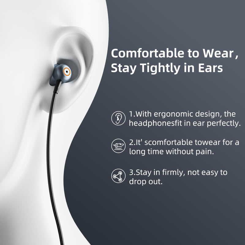 Wired Earbuds with Noise Isolating Fit, Deep Bass Stereo Wired Earphones, 3.5mm Jack Plug in Headphones with in-Line Mic for Clear Calls, Compatible with PC, Laptop, Gaming Blue