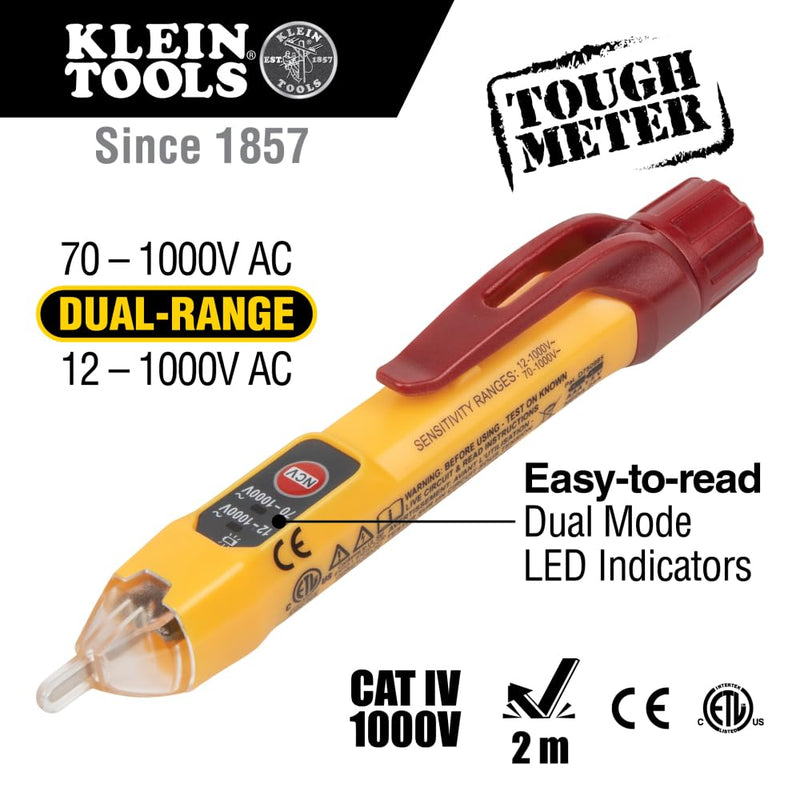 Klein Tools NCVT2PKIT Non-Contact Voltage Tester with Outlet Tester, 12-48V AC or 48 - 1000V AC Dual Range for Broad Application Volt Tester w/ Receptacle Tester