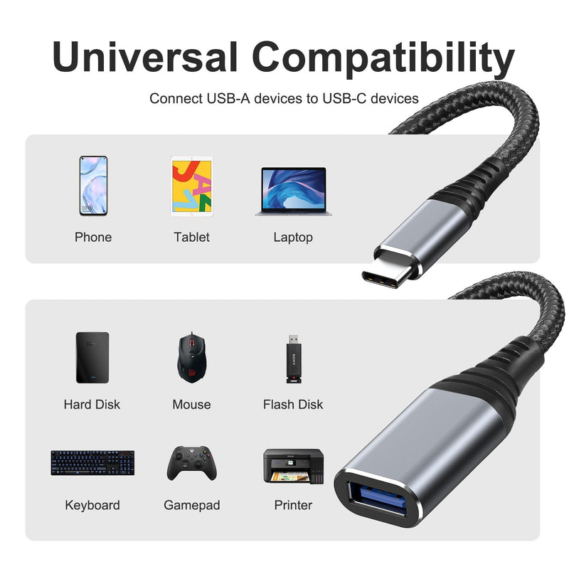 ROTOPATA USB C to USB Adapter, 2 Pack Type C Male to USB 3.1 Female OTG Cable Converter, 5 Gbps High Speed, USB Adapter Compatible with MacBook/Air/Pro, Samsung Galaxy, Grey