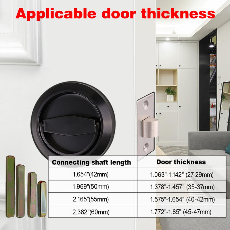 Flat Door Knob, Flush Mount Low Profile Door Knob, Stainless Steel Round Recessed Door Knob, Hidden Cup Door Knob, Pocket Door Knob Without Keys for Space Saving(Black)